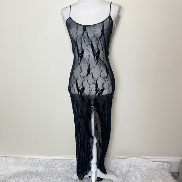 Leg Avenue Other - Leg Avenue Butterfly Lace Long‎ Gown 100% Nylon With Slit Black Stretch One Size